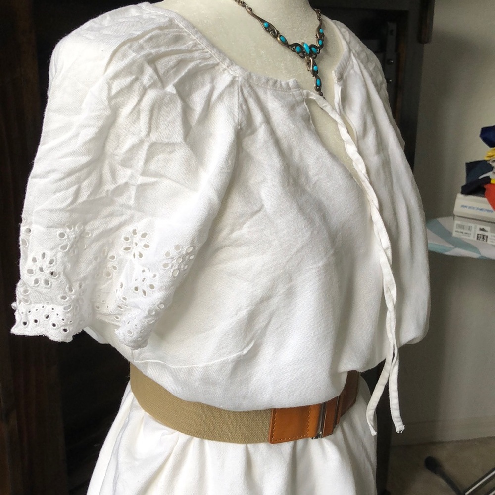 NWT Old Navy petite linen blend dress eyelet det